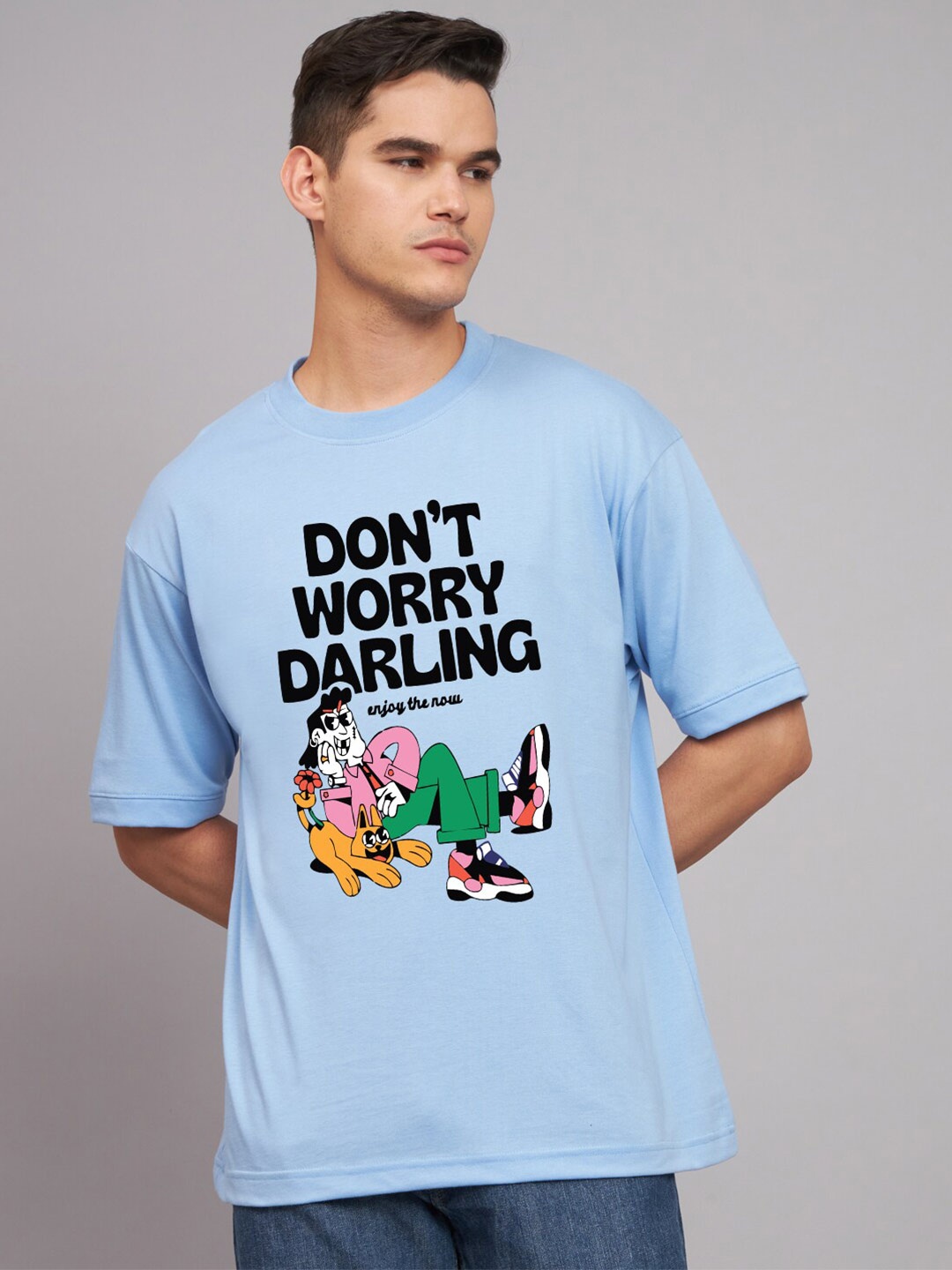 

Imsa Moda Typography Printed Cotton Oversized T-shirt, Blue