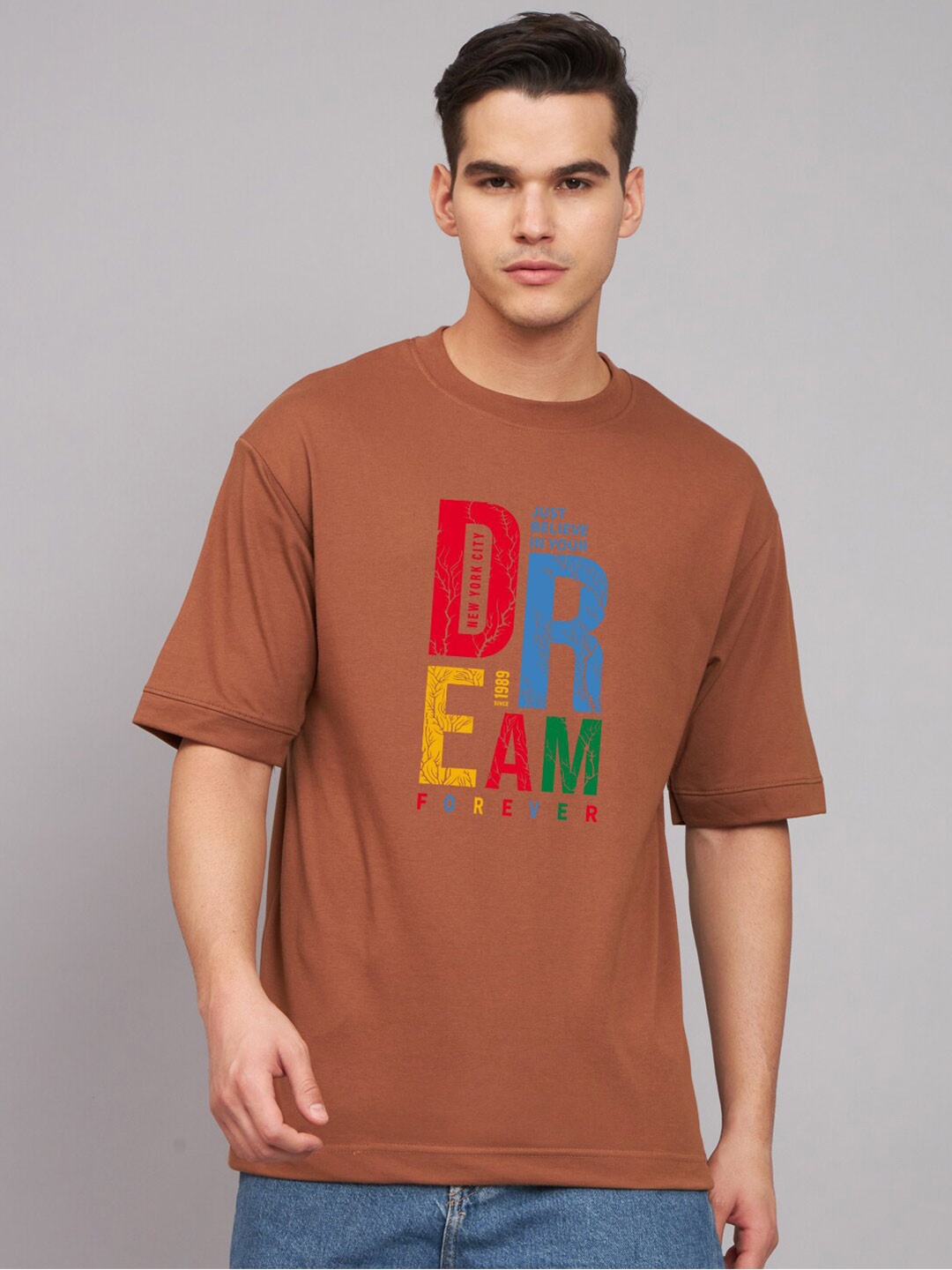 

Imsa Moda Men Coffee Brown V-Neck Pockets Loose T-shirt