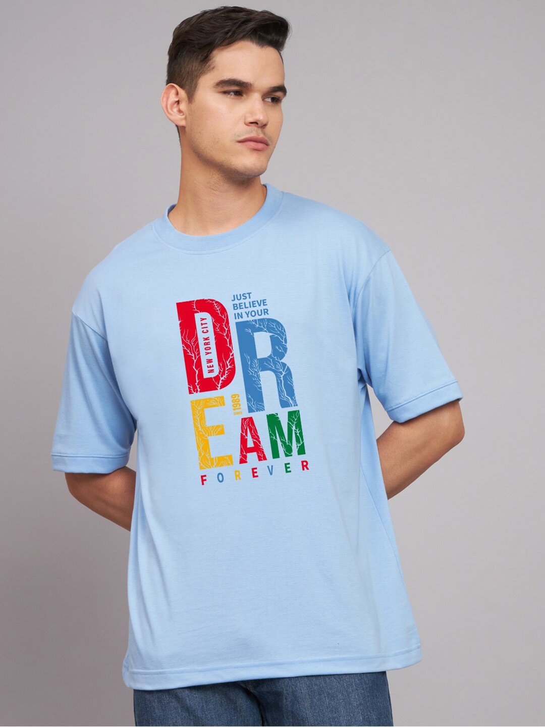 

Imsa Moda Typography Printed Cotton Regular T-shirt, Blue