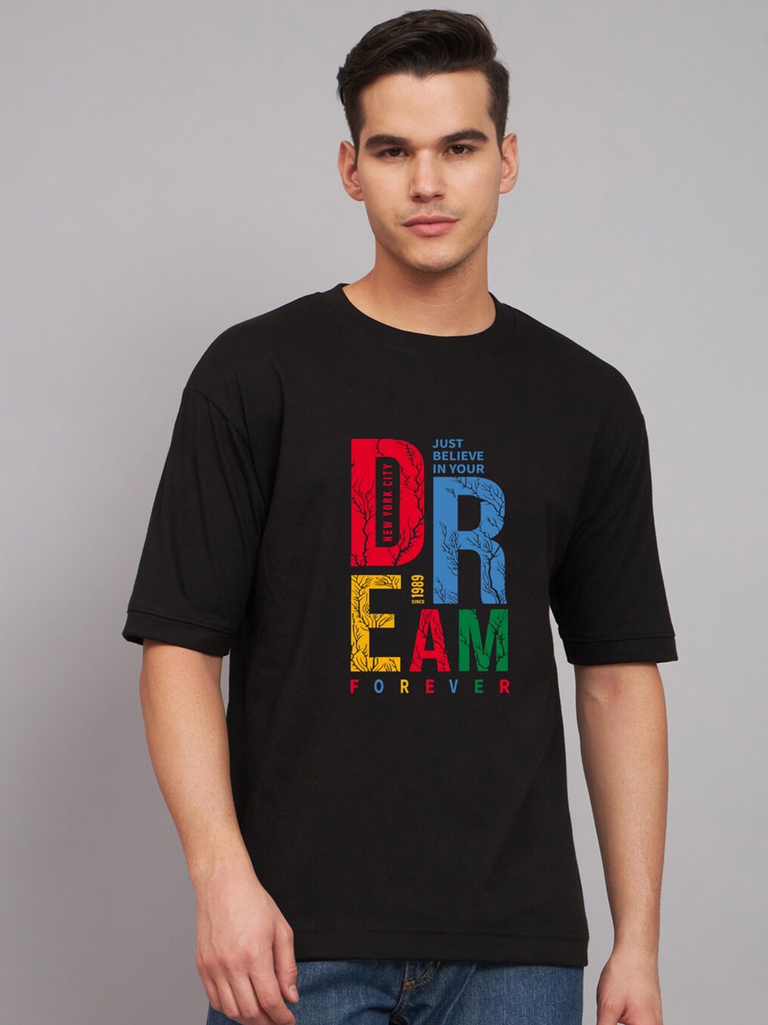 

Imsa Moda Typography Printed Cotton Regular T-shirt, Black