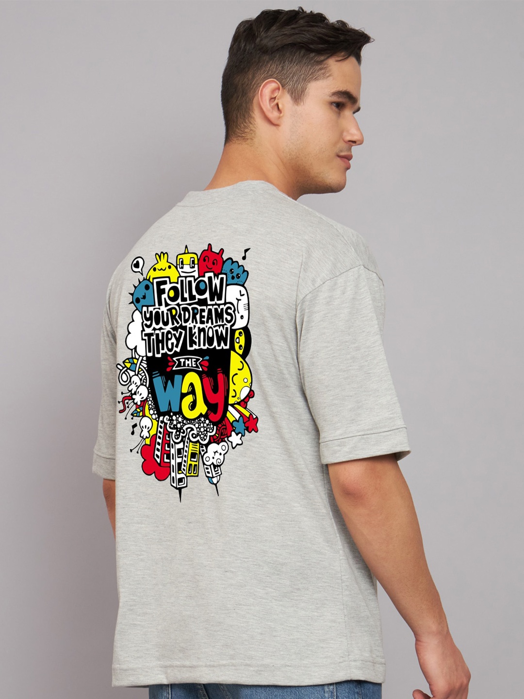 

Imsa Moda Men Grey Printed Loose T-shirt