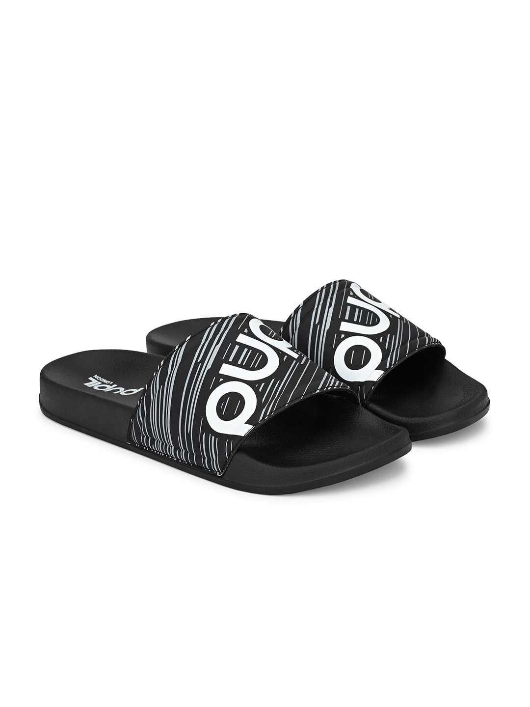 

Pupil London Men Printed Rubber Sliders, Black