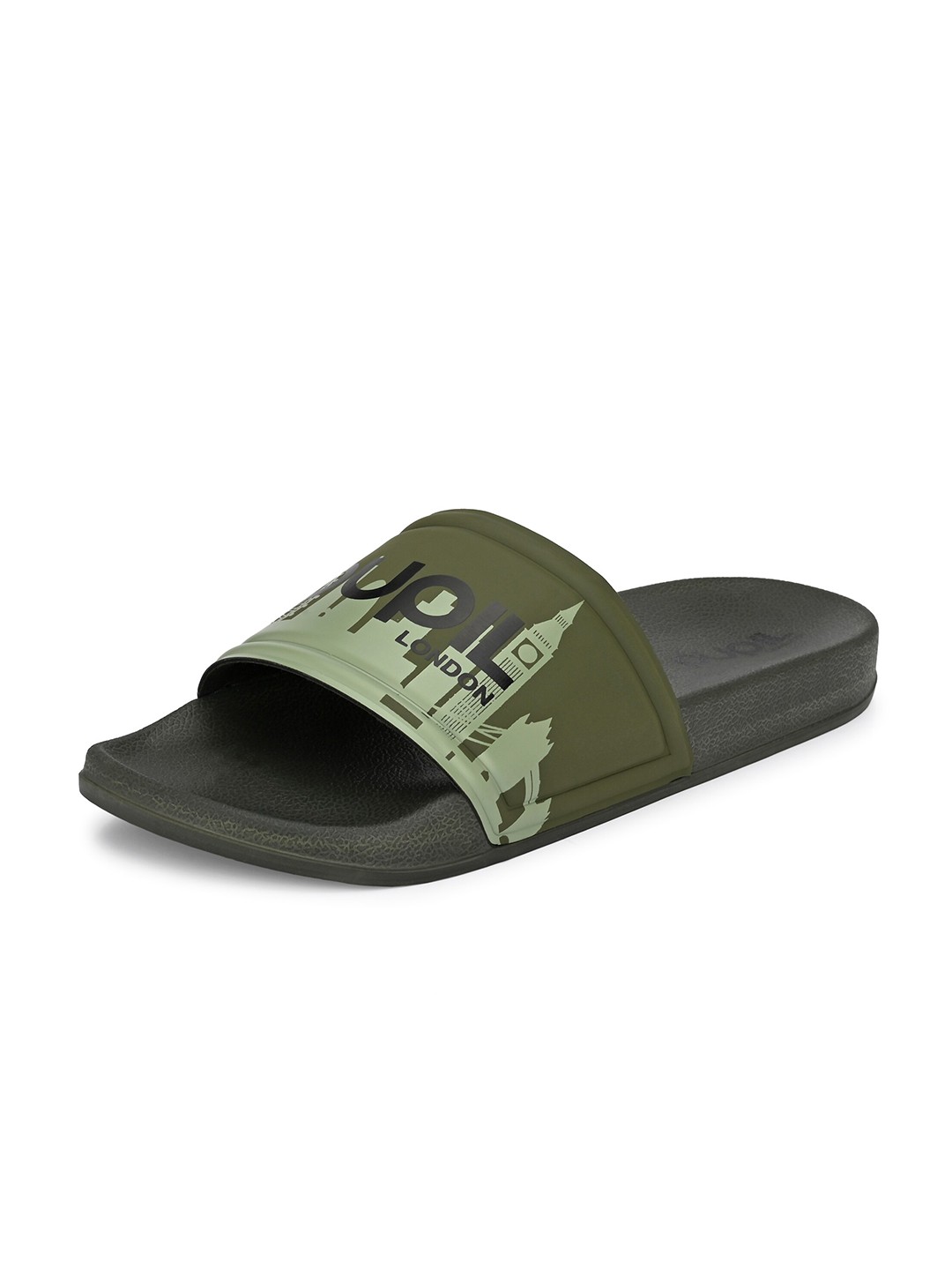 

Pupil London Men Printed Rubber Sliders, Olive