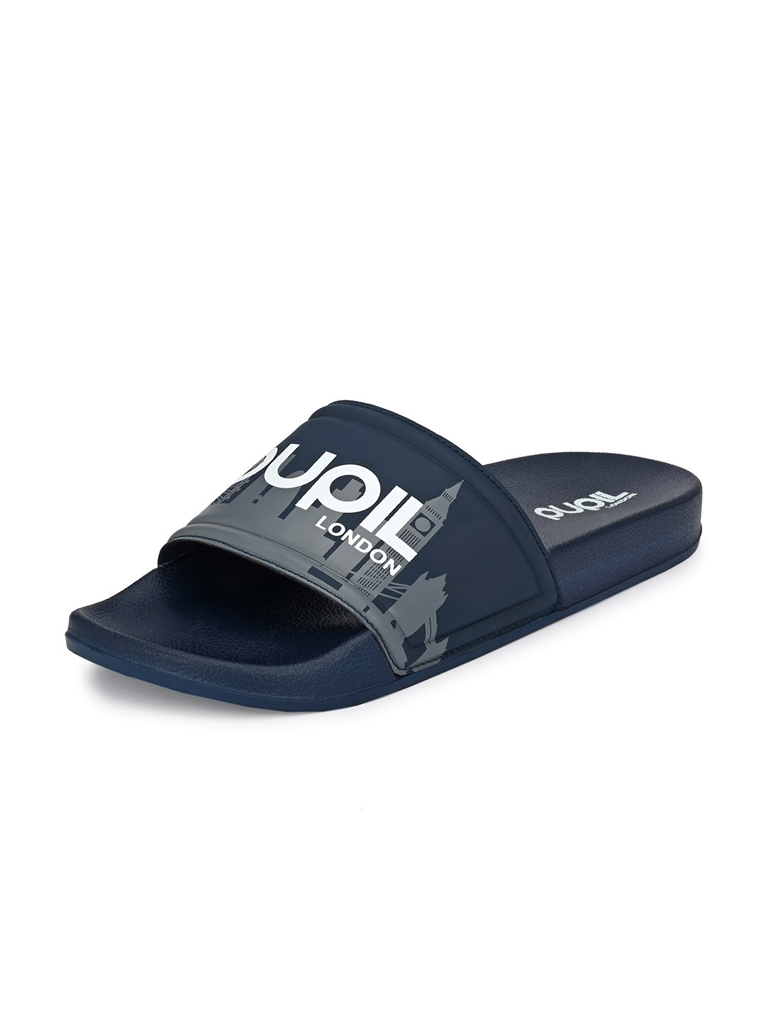 

Pupil London Men Navy Blue & White Printed Rubber Sliders