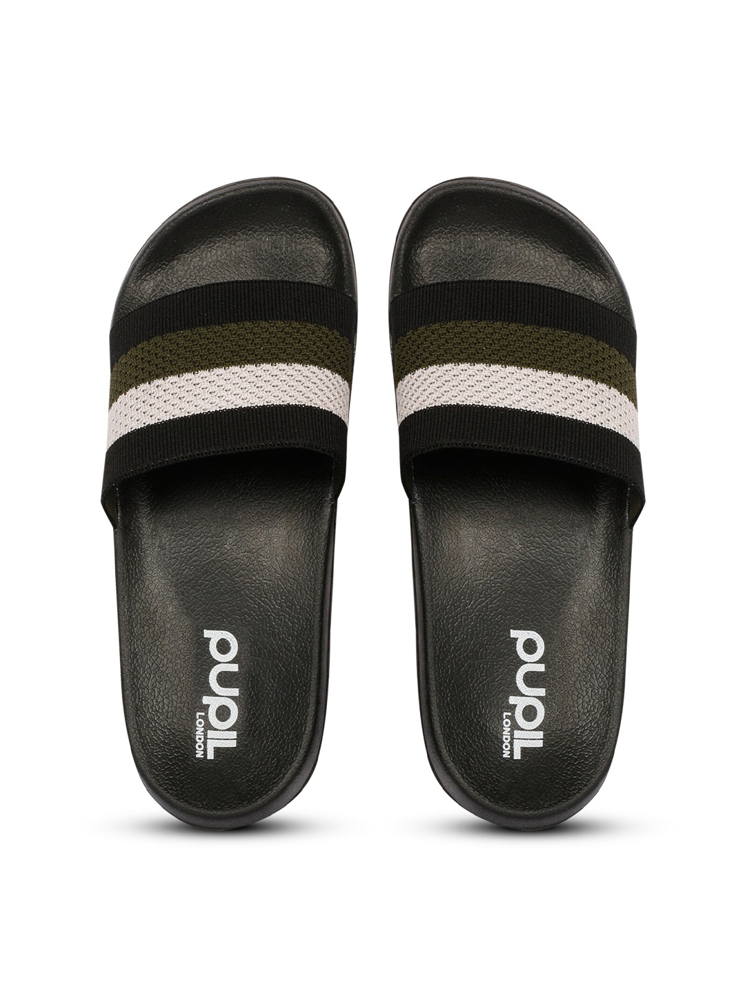 

Pupil London Men Striped Rubber Sliders, Black