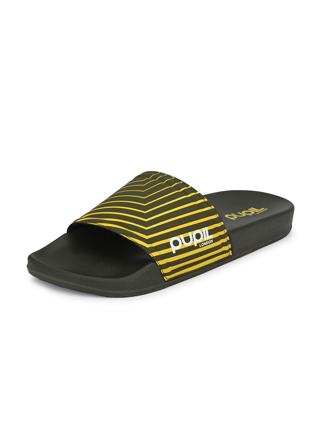 

Pupil London Men Striped Rubber Sliders, Olive