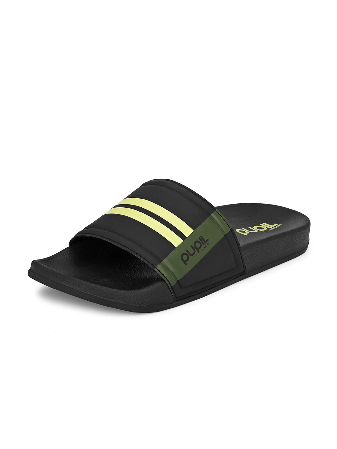 

Pupil London Men Striped Sliders, Black