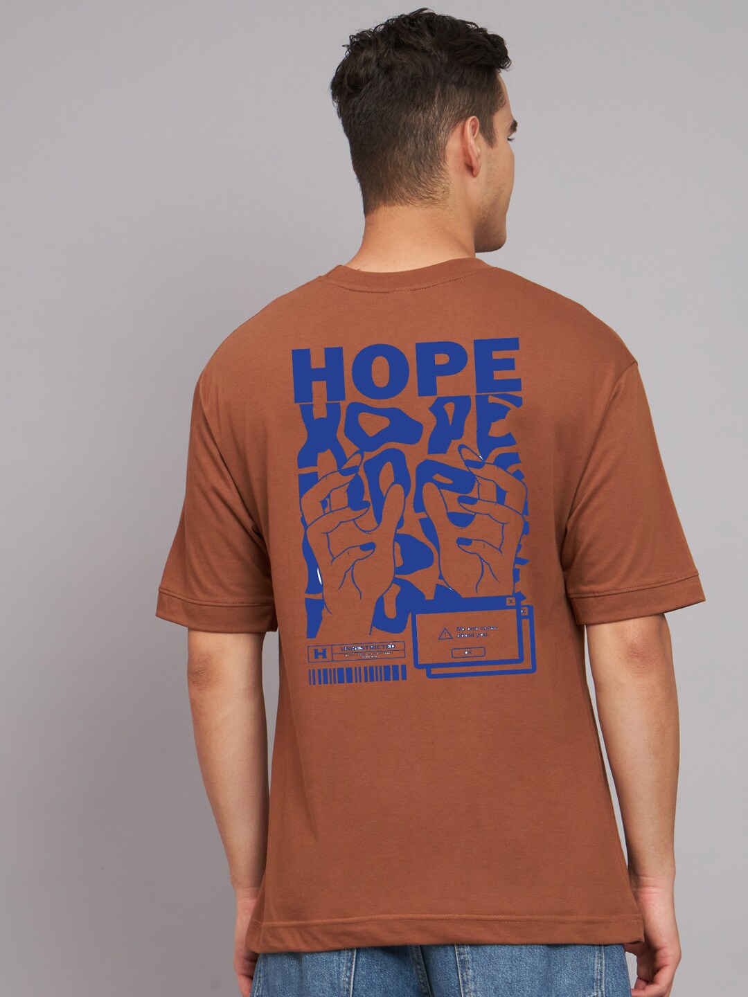 

Imsa Moda Typography Printed Cotton Oversized T-shirt, Coffee brown