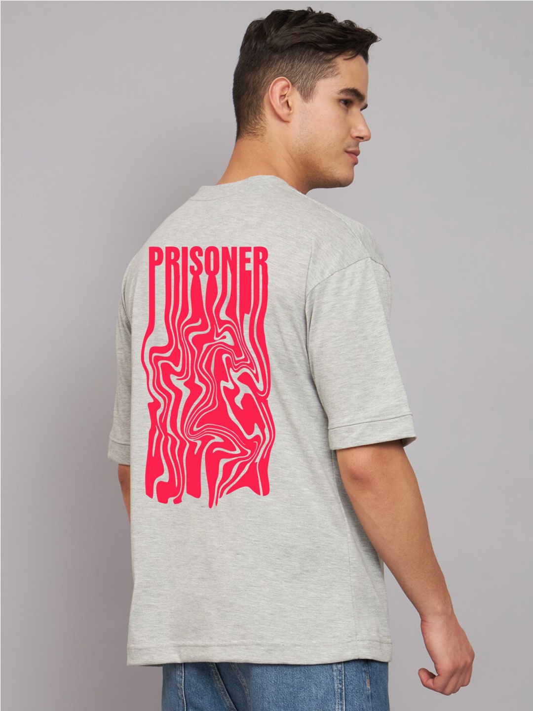 

Imsa Moda Typography Printed Cotton Oversized T-shirt, Grey