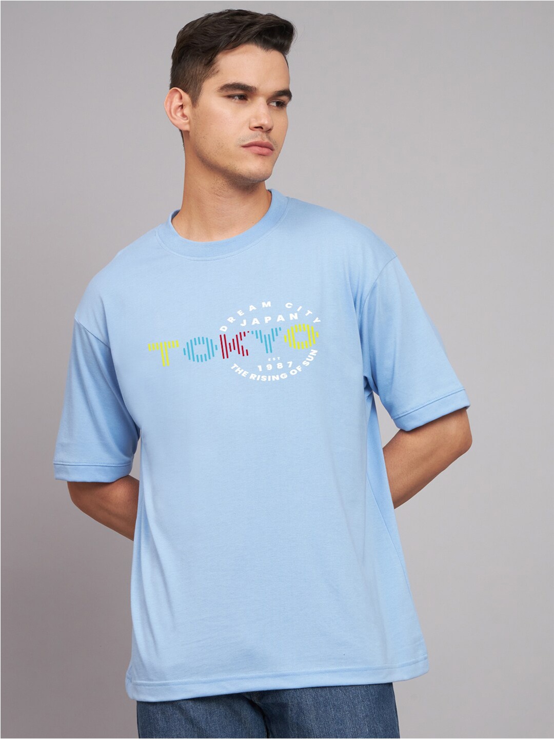 

Imsa Moda Typography Printed Cotton Oversized T-shirt, Blue
