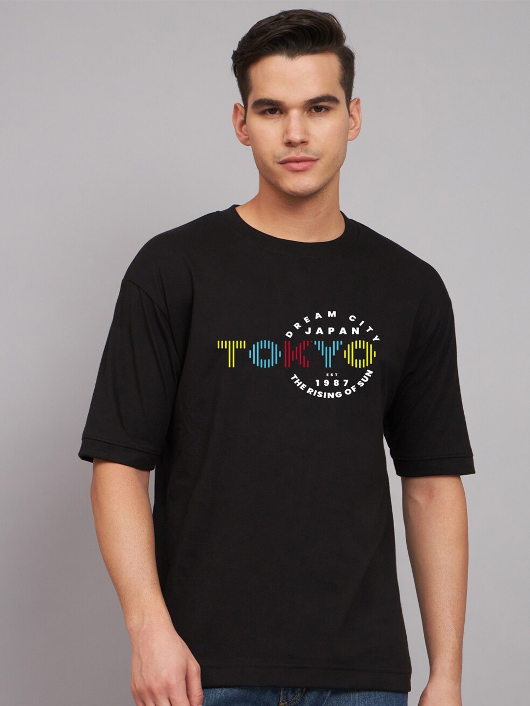 

Imsa Moda Typography Printed Cotton Oversized T-shirt, Blue