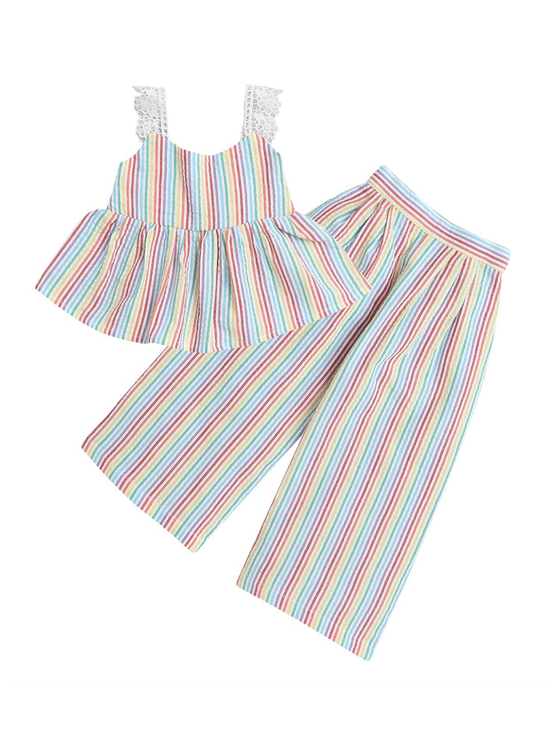 

Knitting Doodles Girls Striped Top with Trousers, Blue