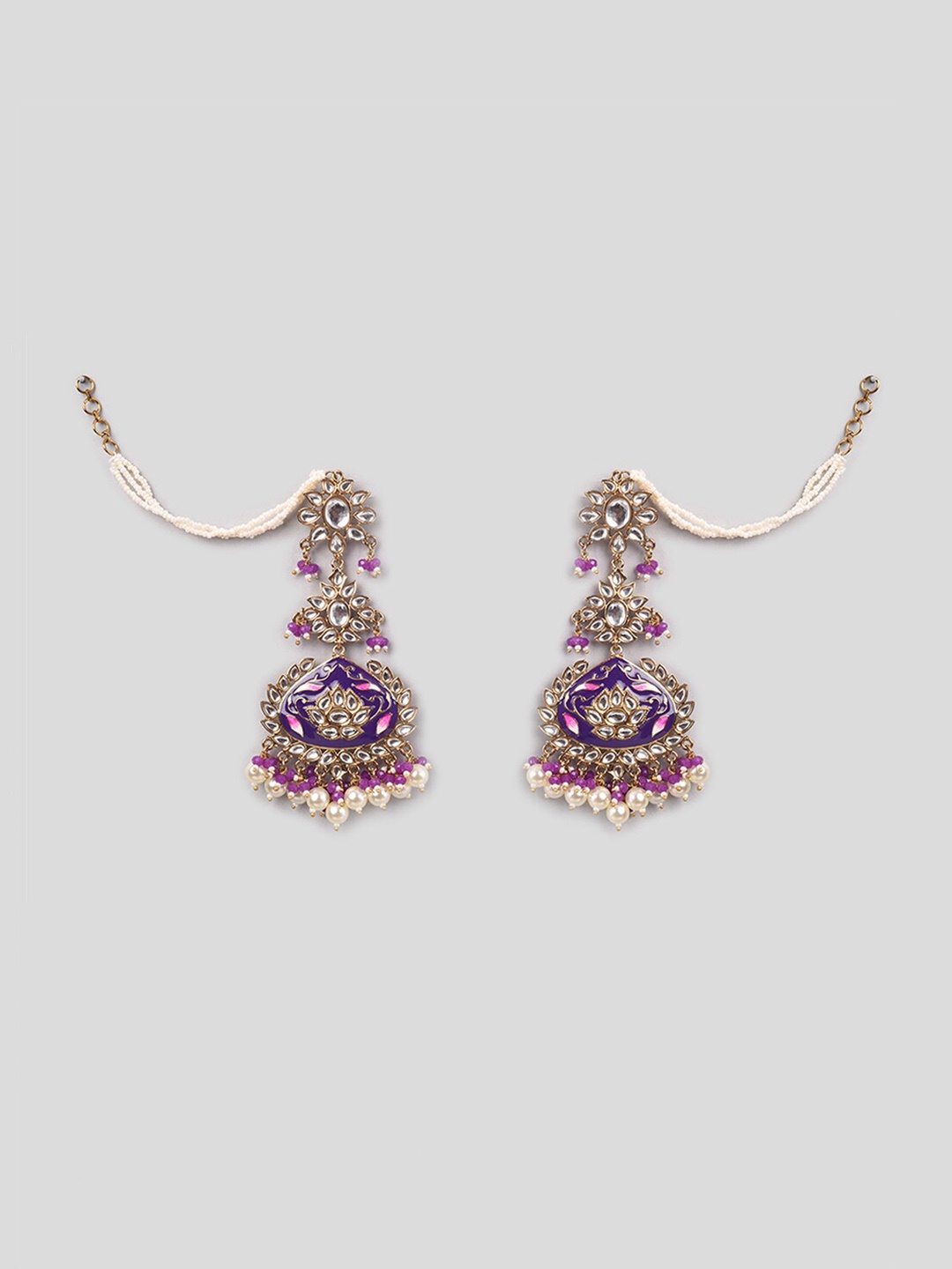 

phuljhadi Gold-Plated Studded Contemporary Drop Earrings With Chain Sahara