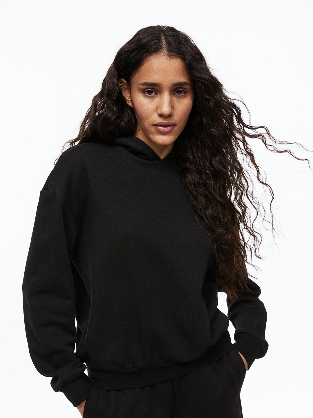 

COLOR CAPITAL Drop Shoulder Sleeves Hooded Oversized Sweatshirt, Black