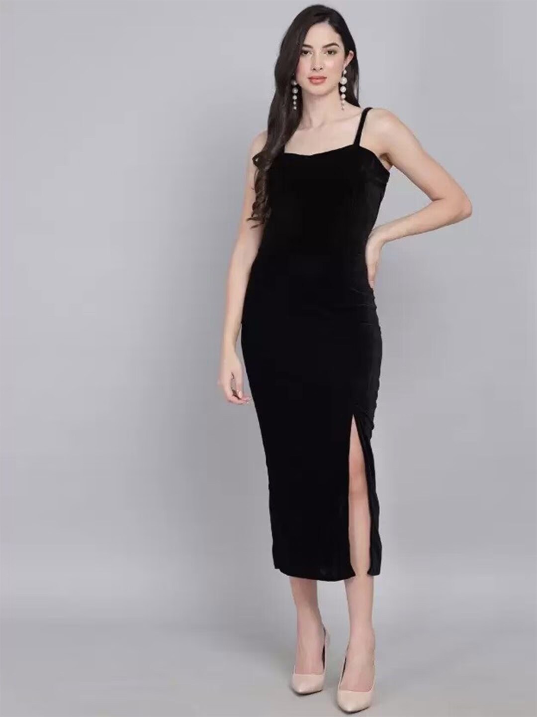 

COLOR CAPITAL Shoulder Strap Sheath Midi Dress, Black