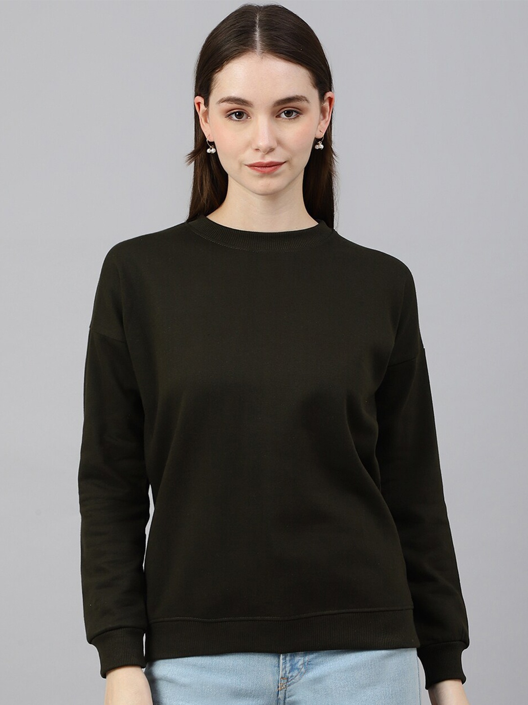 

COLOR CAPITAL Round Neck Long Sleeve Sweatshirt, Olive