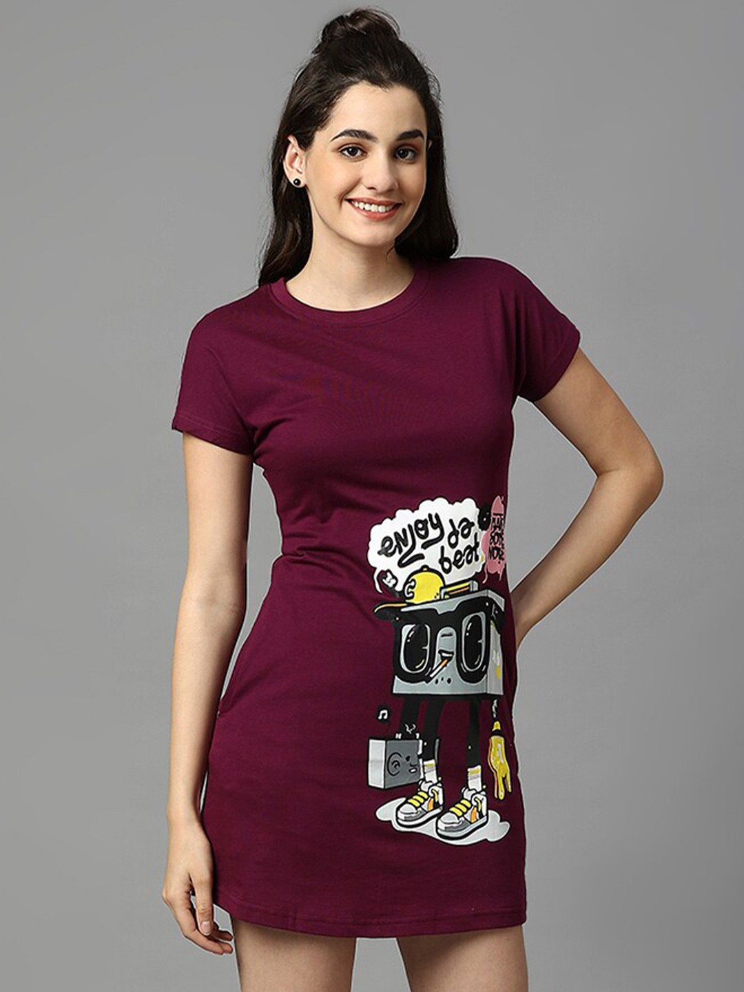 

Manaca Graphic Printed Cotton T-Shirt Dress, Maroon