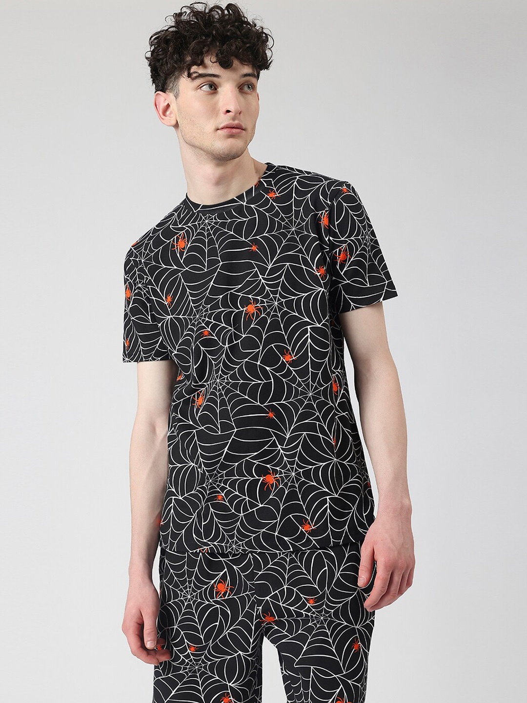 

Manaca Conversational Printed Pure Cotton T-shirt With Short, Black