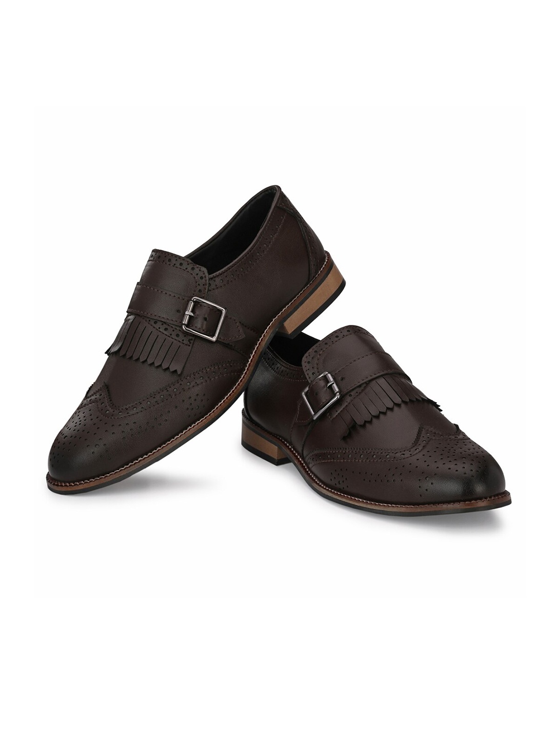 

ATTITUDIST Men Lightweight Half Brogues Single Monks With Buckle Detail, Brown