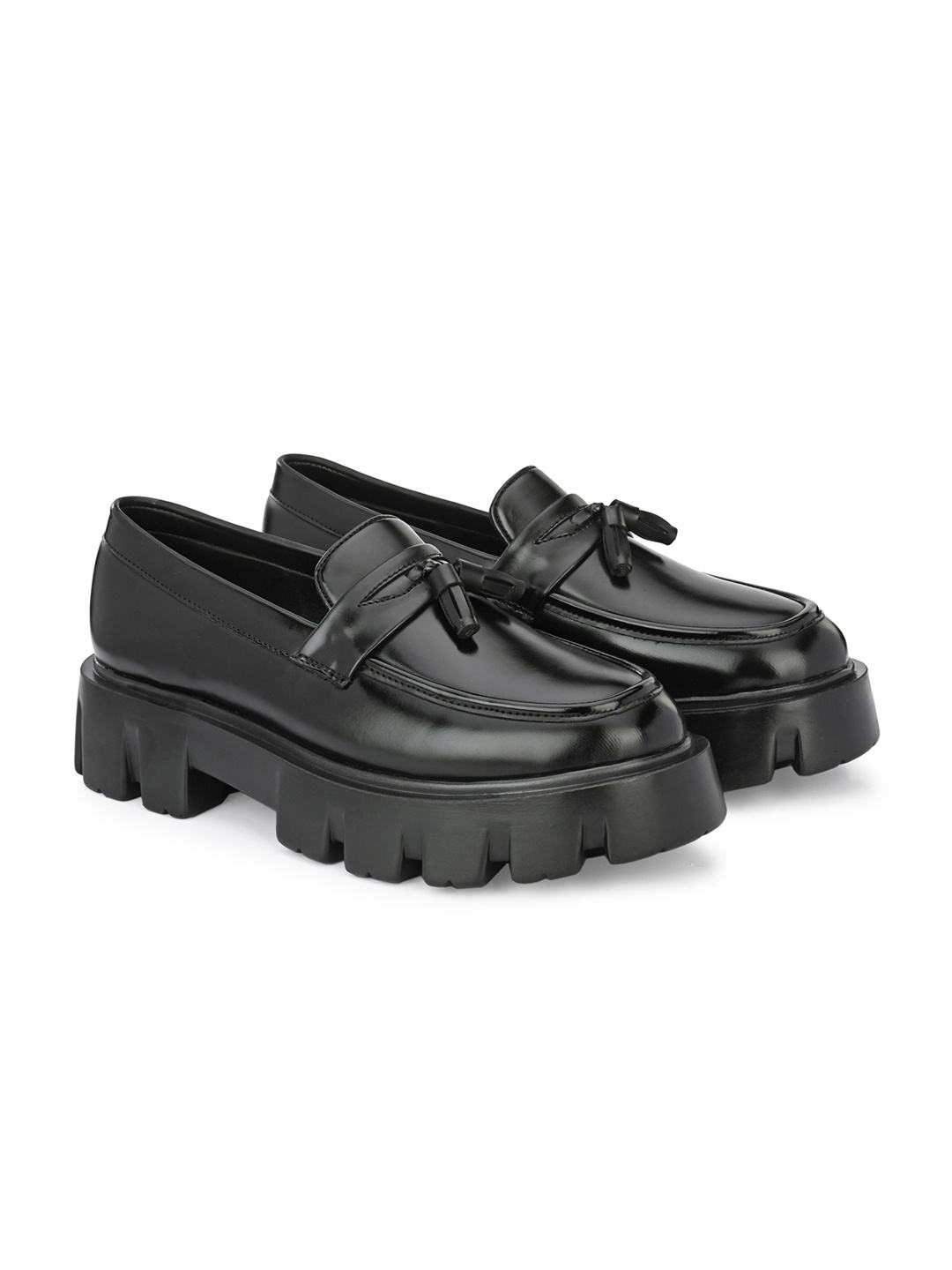 

ATTITUDIST Men Lightweight Flatform Heel Tassel Loafers, Black