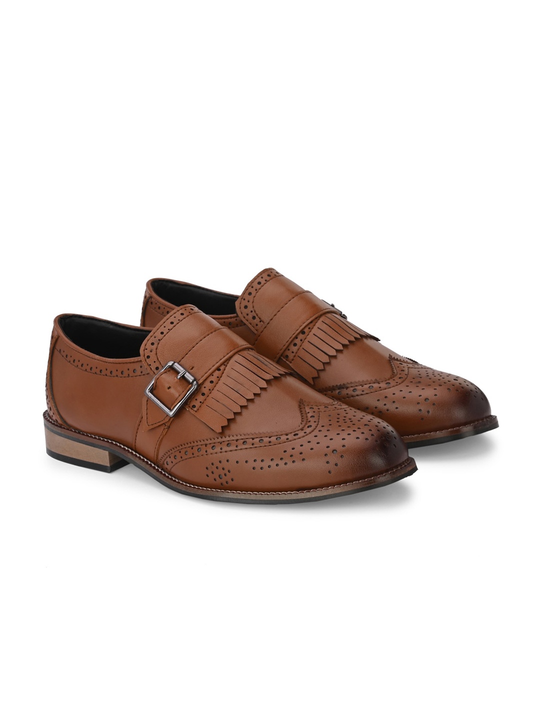 

ATTITUDIST Men Lightweight Half Brogues Single Monks With Buckle Detail, Tan