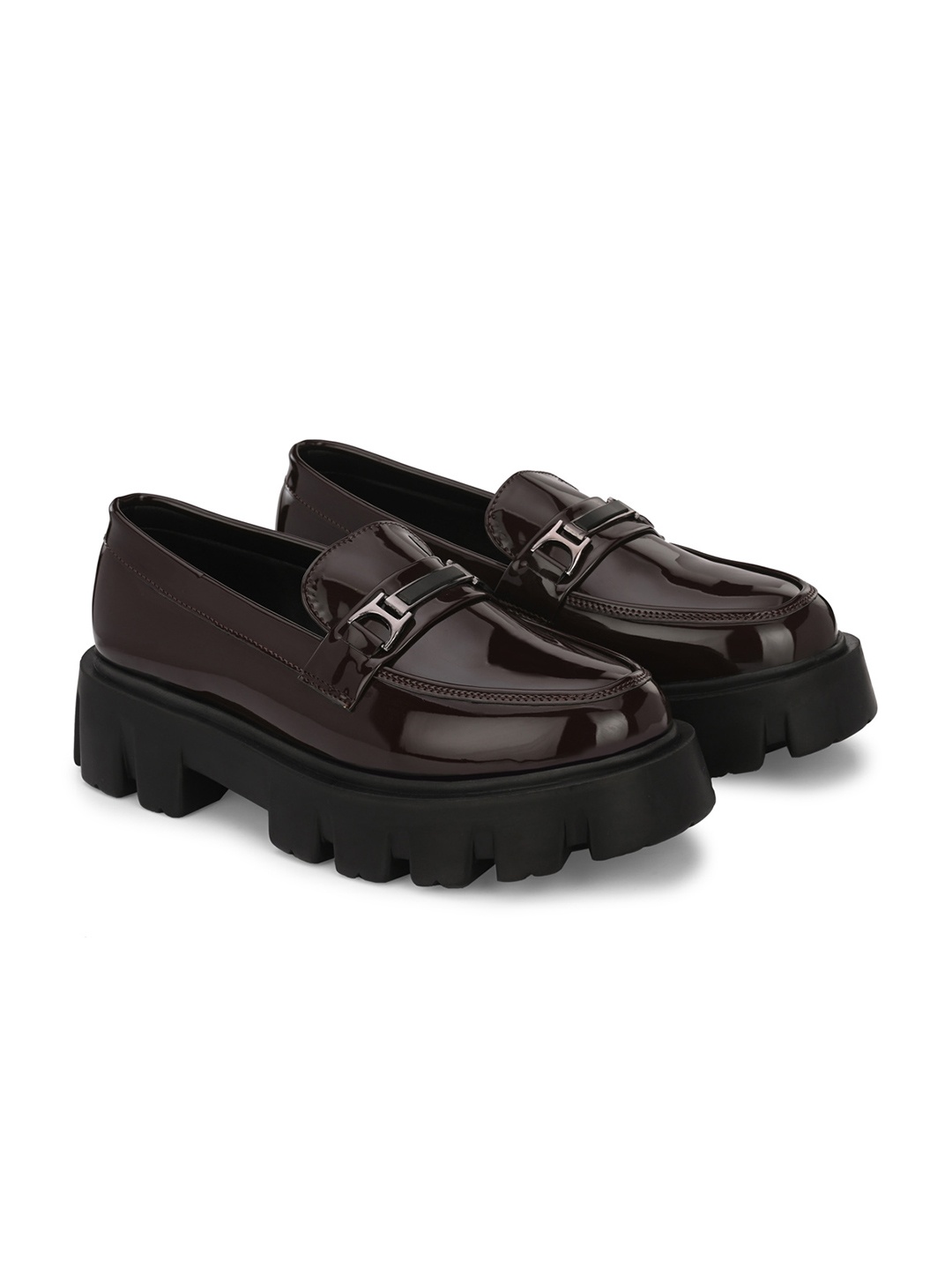 

ATTITUDIST Men Embellished Lightweight Flatform Heel Horsebit Loafers, Coffee brown