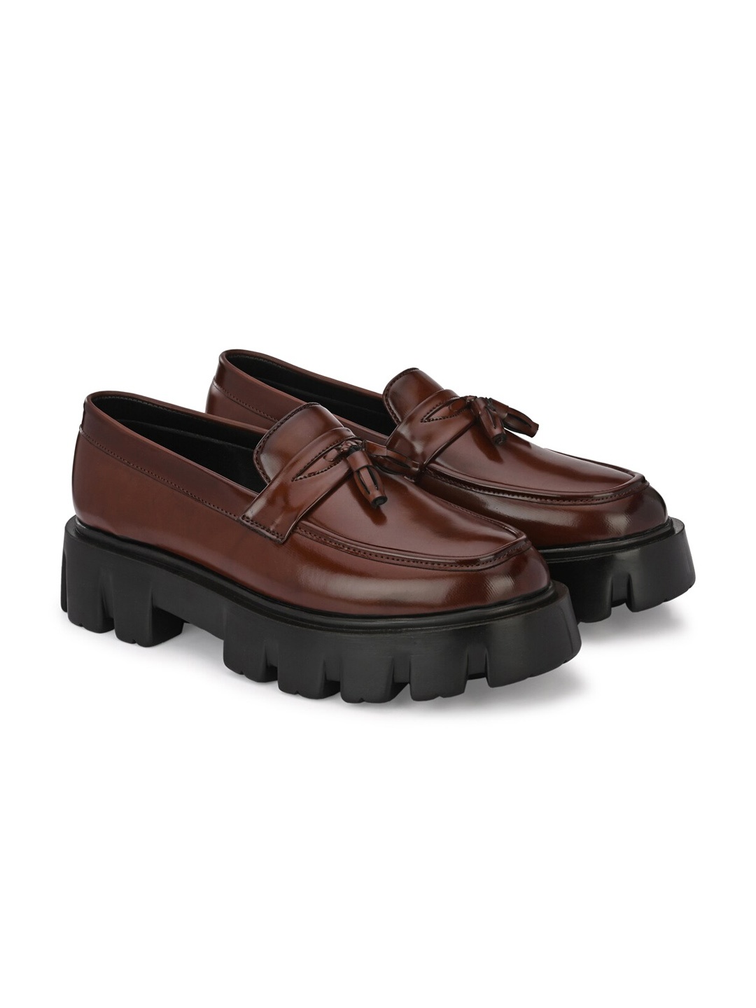 

ATTITUDIST Men Lightweight Flatform Heel Tassel Loafers, Brown