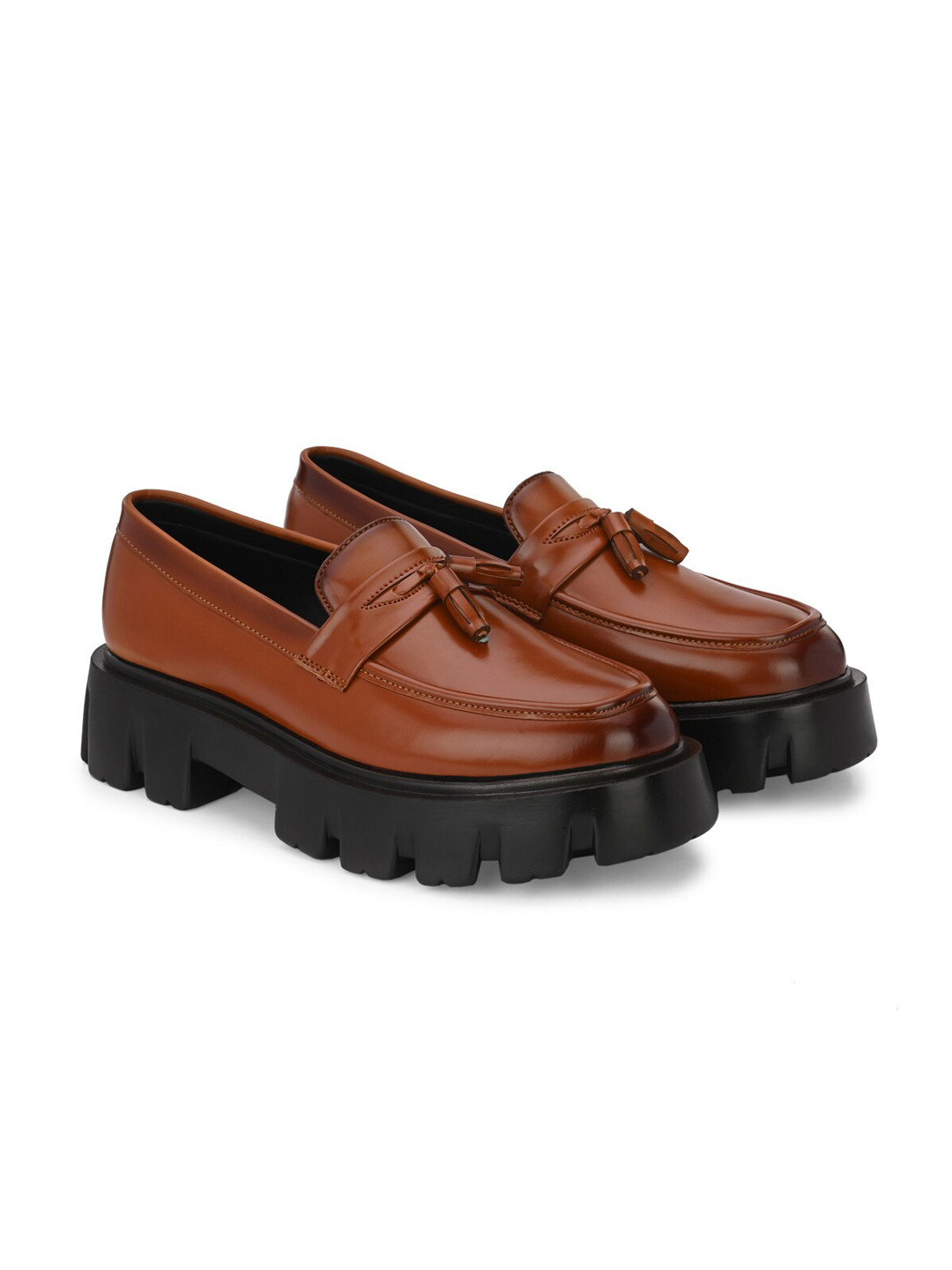 

ATTITUDIST Men Lightweight Flatform Heel Tassel Loafers, Tan