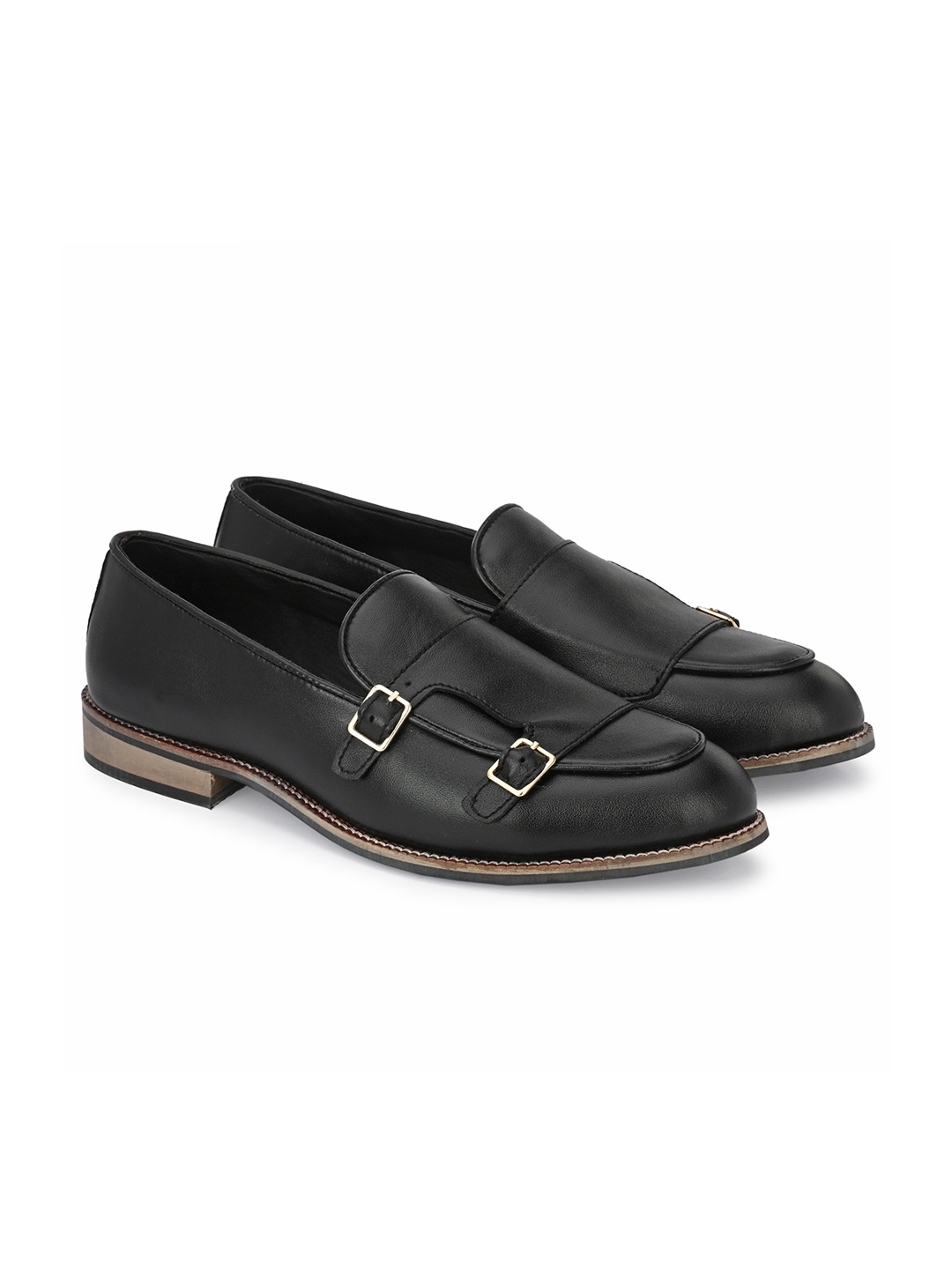 

ATTITUDIST Men Lightweight Double Strap Monks With Buckle Detail, Black