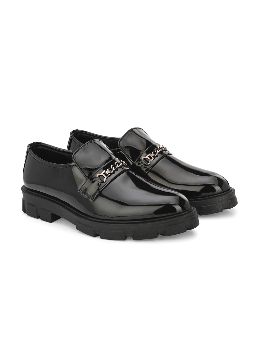 

ATTITUDIST Men Embellished Lightweight Flatform Heel Horsebit Loafers, Black
