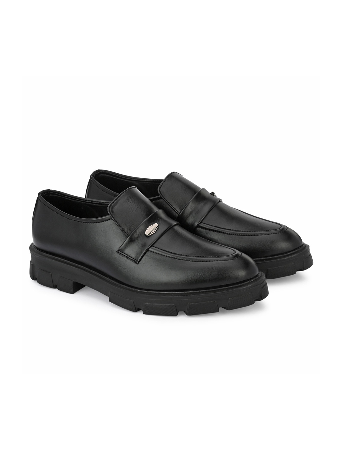 

ATTITUDIST Men Lightweight Flatform Heel Penny Loafers, Black