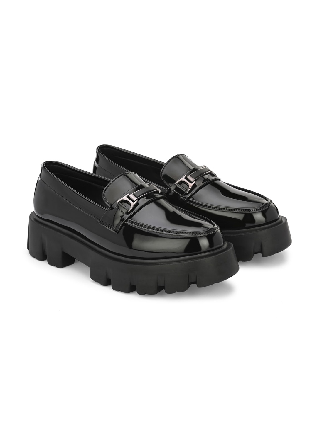 

ATTITUDIST Men Embellished Lightweight Flatform Heel Horsebit Loafers, Black