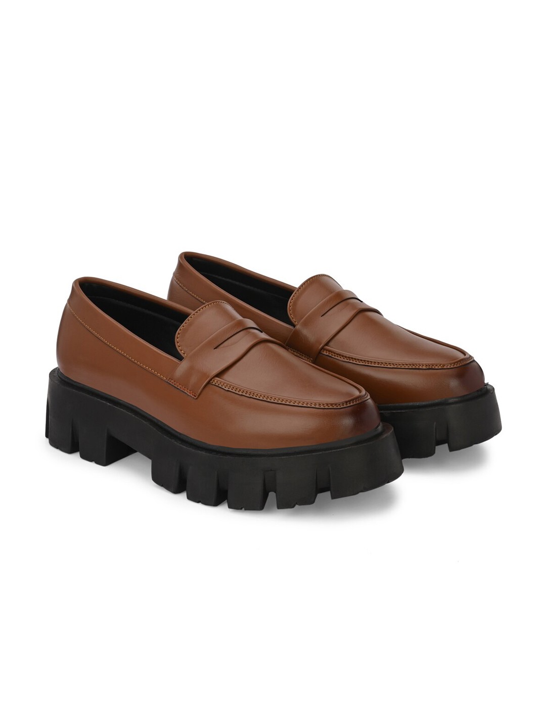 

ATTITUDIST Men Lightweight Flatform Heel Penny Loafers, Tan
