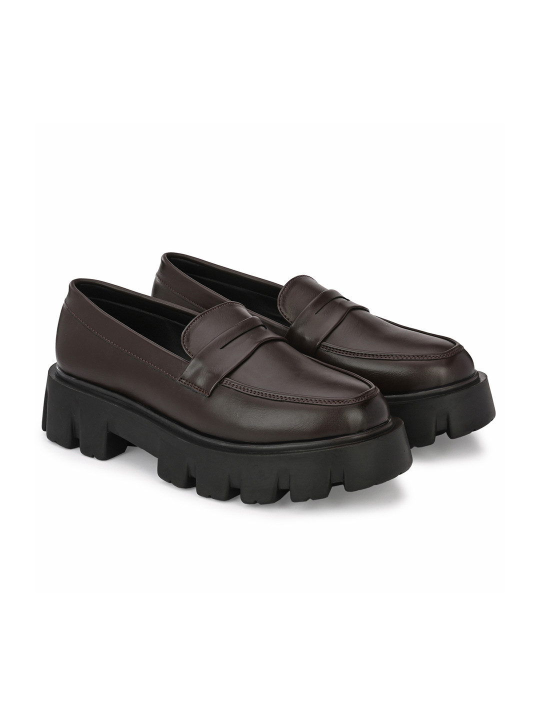 

ATTITUDIST Men Lightweight Flatform Heel Penny Loafers, Brown