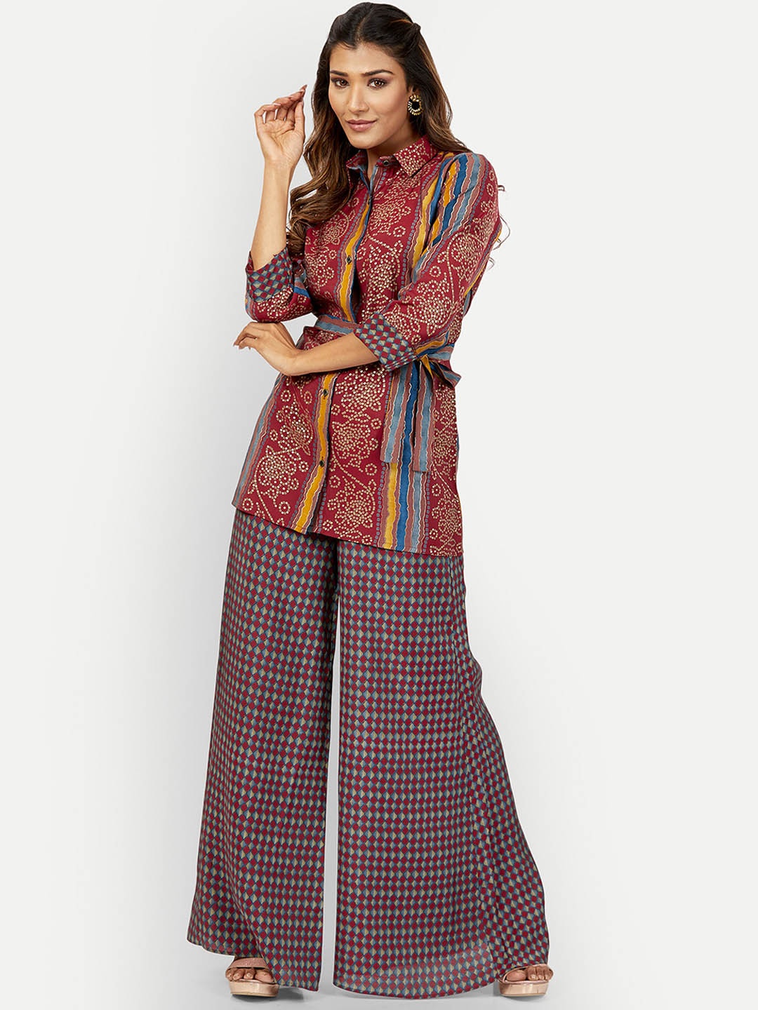 

DRESOUL Women Printed Shirt With Palazzo, Red