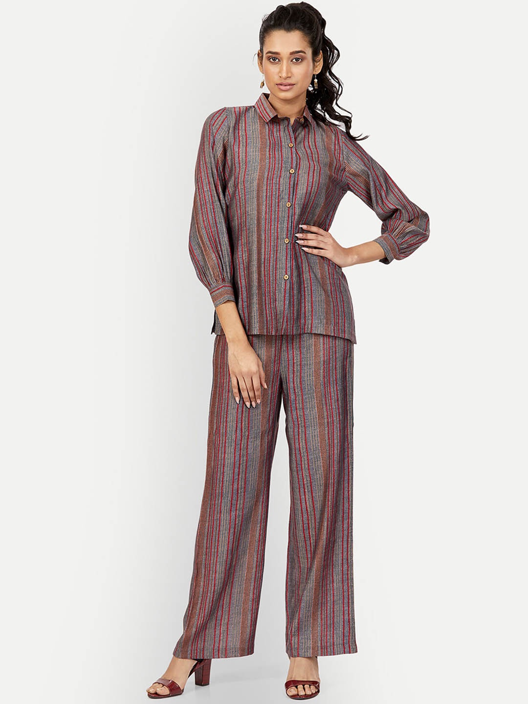 

DRESOUL Striped Shirt & Palazzo, Grey