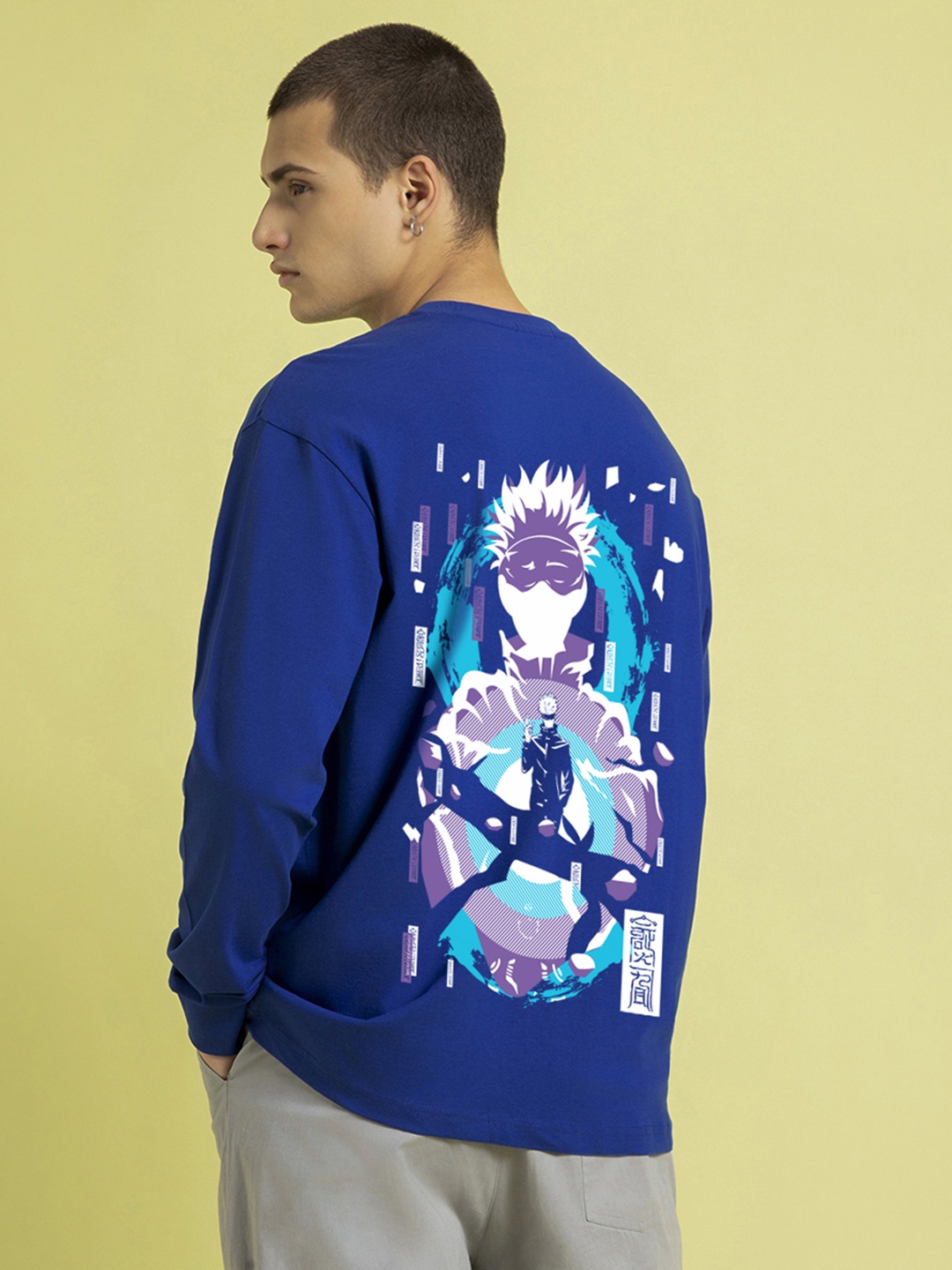 Bewakoof Gojo Domain Graphic Printed Pure Cotton Oversized T-shirt, Blue