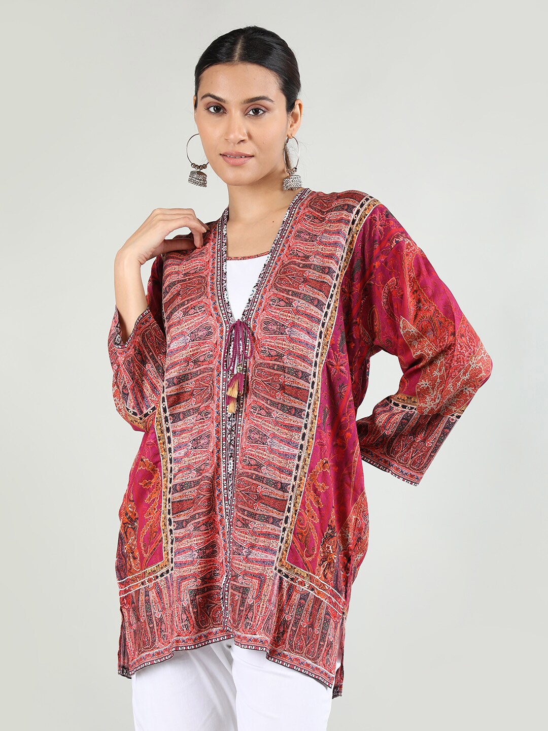 

Dlanxa Printed Ethnic Tie-Up Shrug, Purple