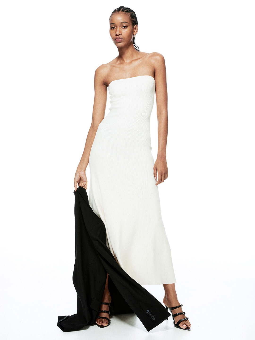 

H&M Rib-Knit Bandeau Dress, White