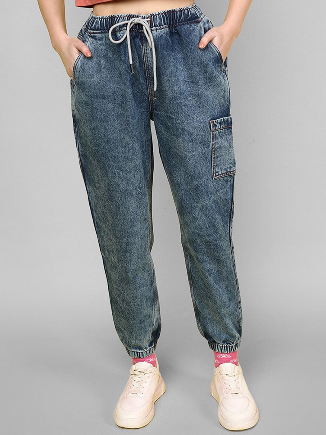 

JUNEBERRY Women Original Heavy Fade Stretchable Jogger Jeans, Blue