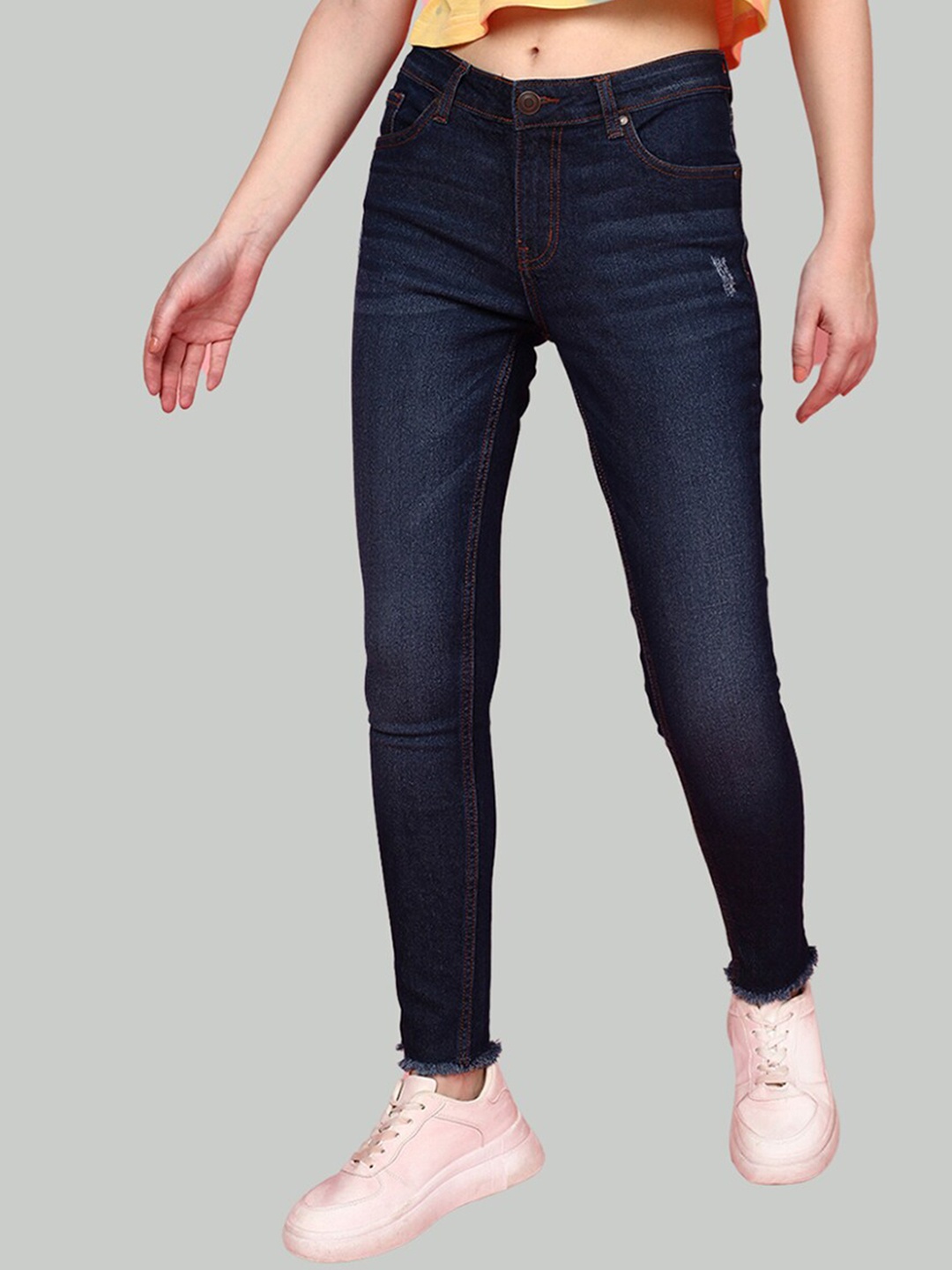

JUNEBERRY Women Original Skinny Fit Low Distress Light Fade Stretchable Jeans, Blue