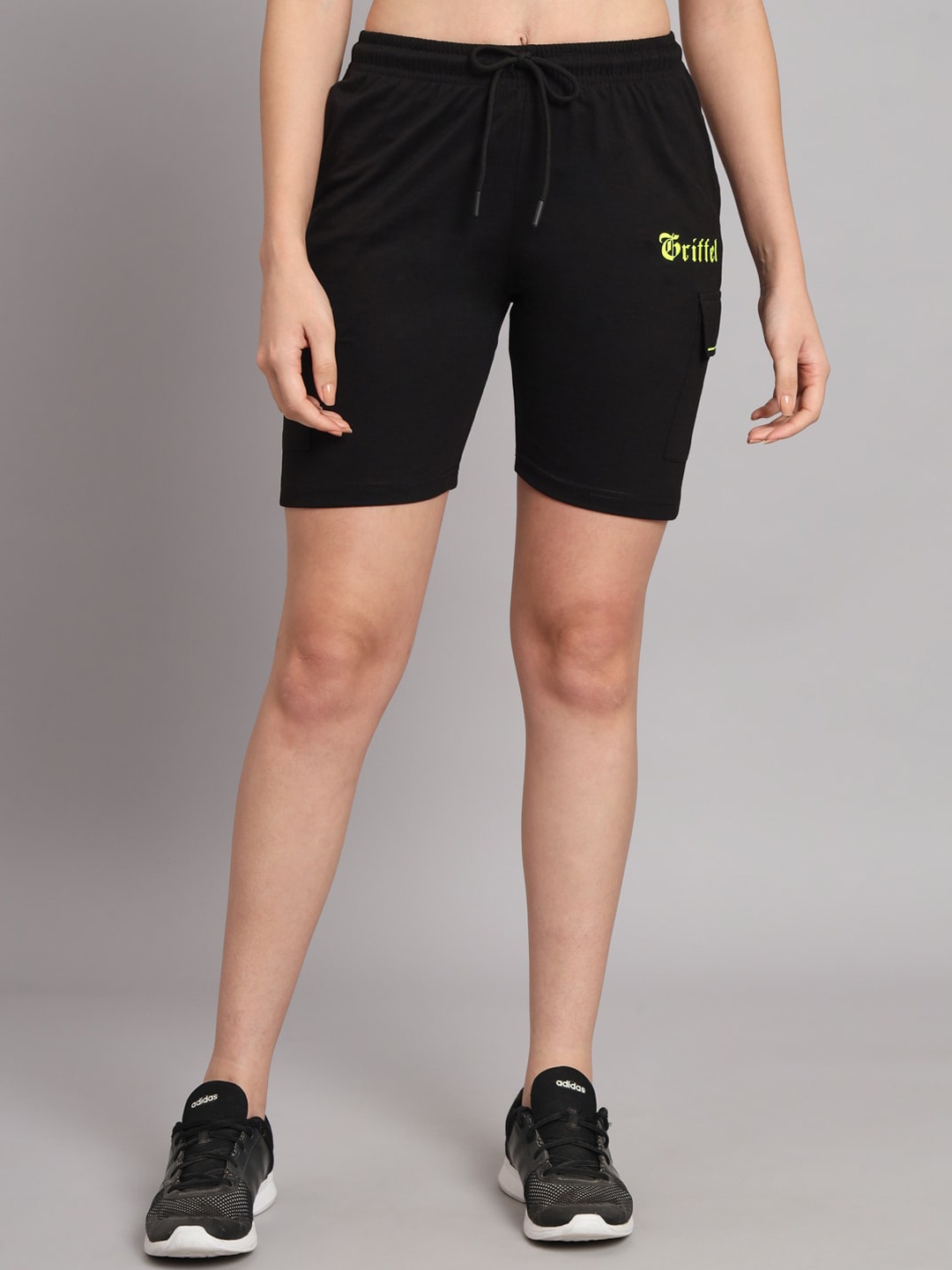 

GRIFFEL Women Loose Fit Mid-Rise Cotton Sports Shorts, Black