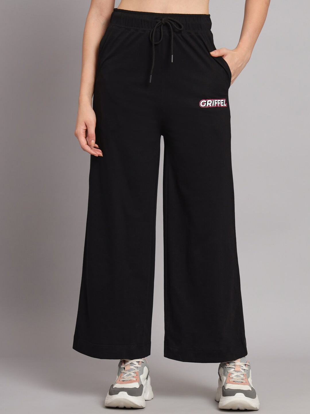 

GRIFFEL Women Flared Cotton Sports Track Pants, Black