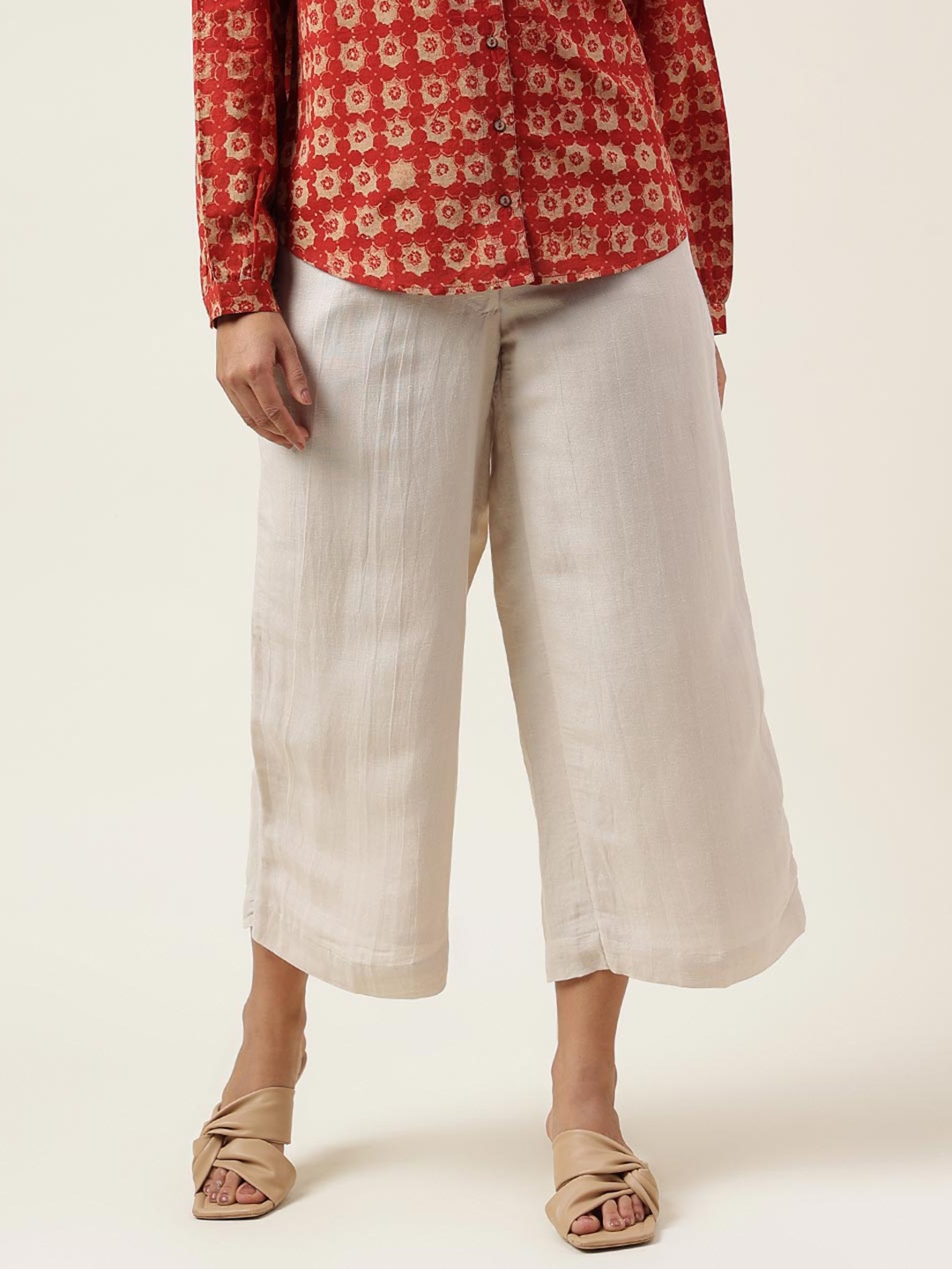 

Fabindia Women Linen Parallel Trousers, Off white