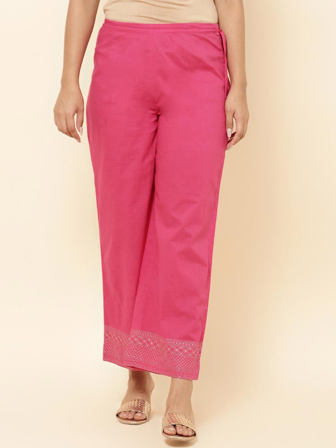 

Fabindia Women Cotton Parallel Trousers, Fuchsia