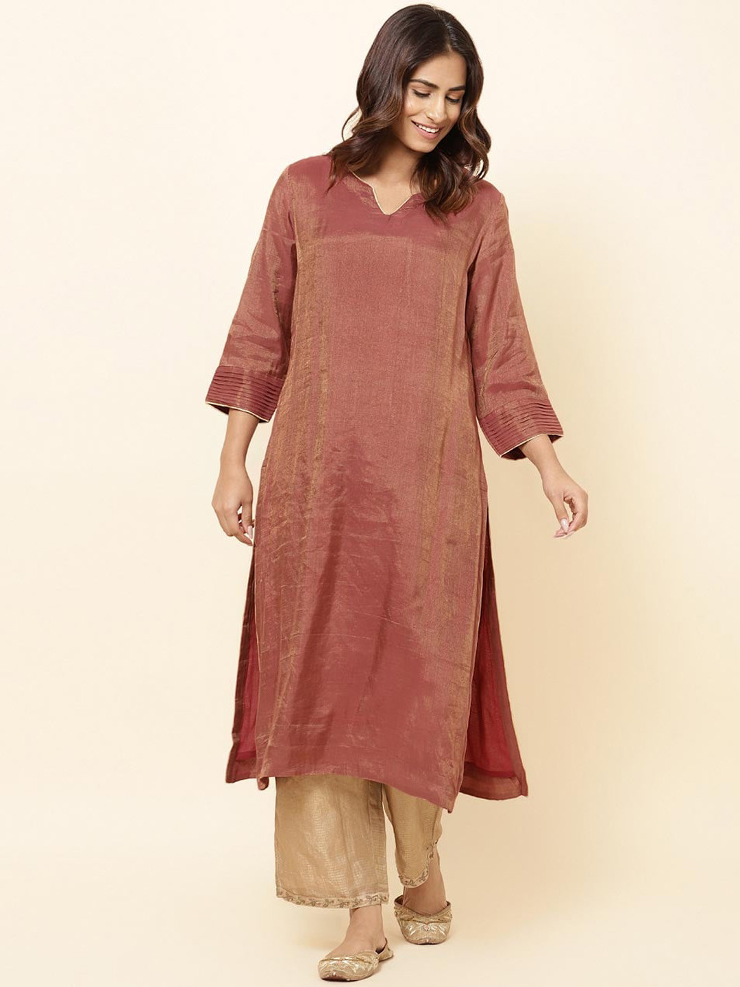 

Fabindia Round Neck Straight Kurta, Rust