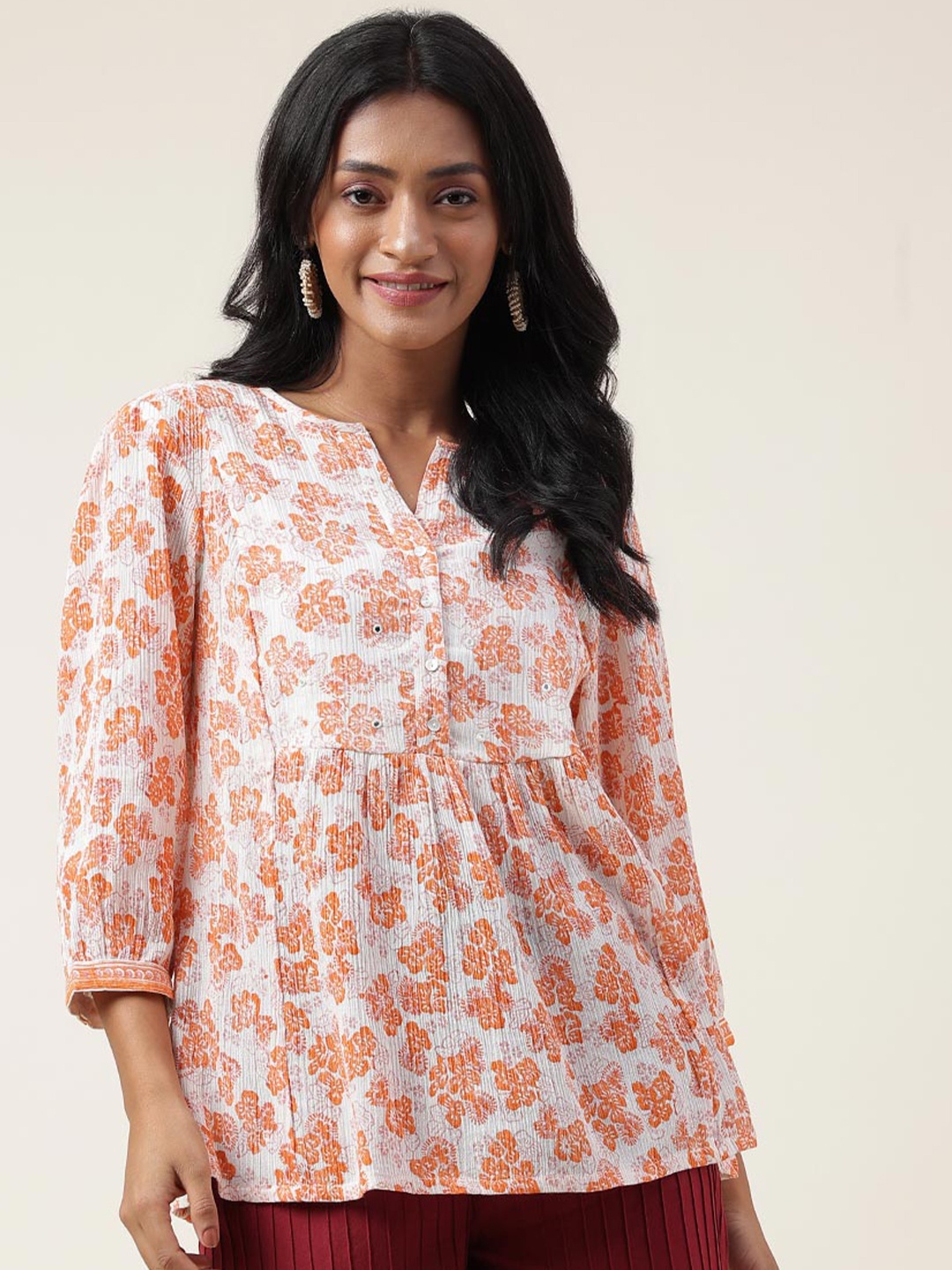 

Fabindia Floral Printed Cotton Top, Orange