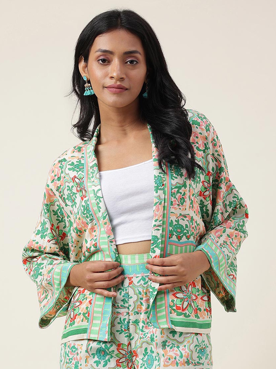 

Fabindia Ethnic Motifs Printed Shrug, White