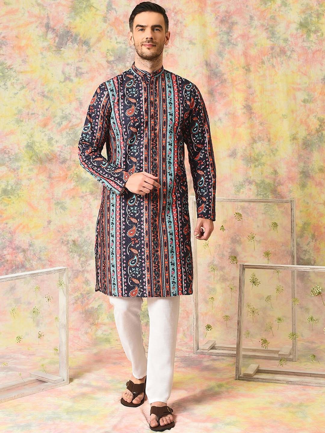 

hangup trend Ethnic Motifs Printed Regular Kurta With Pyjamas, Navy blue