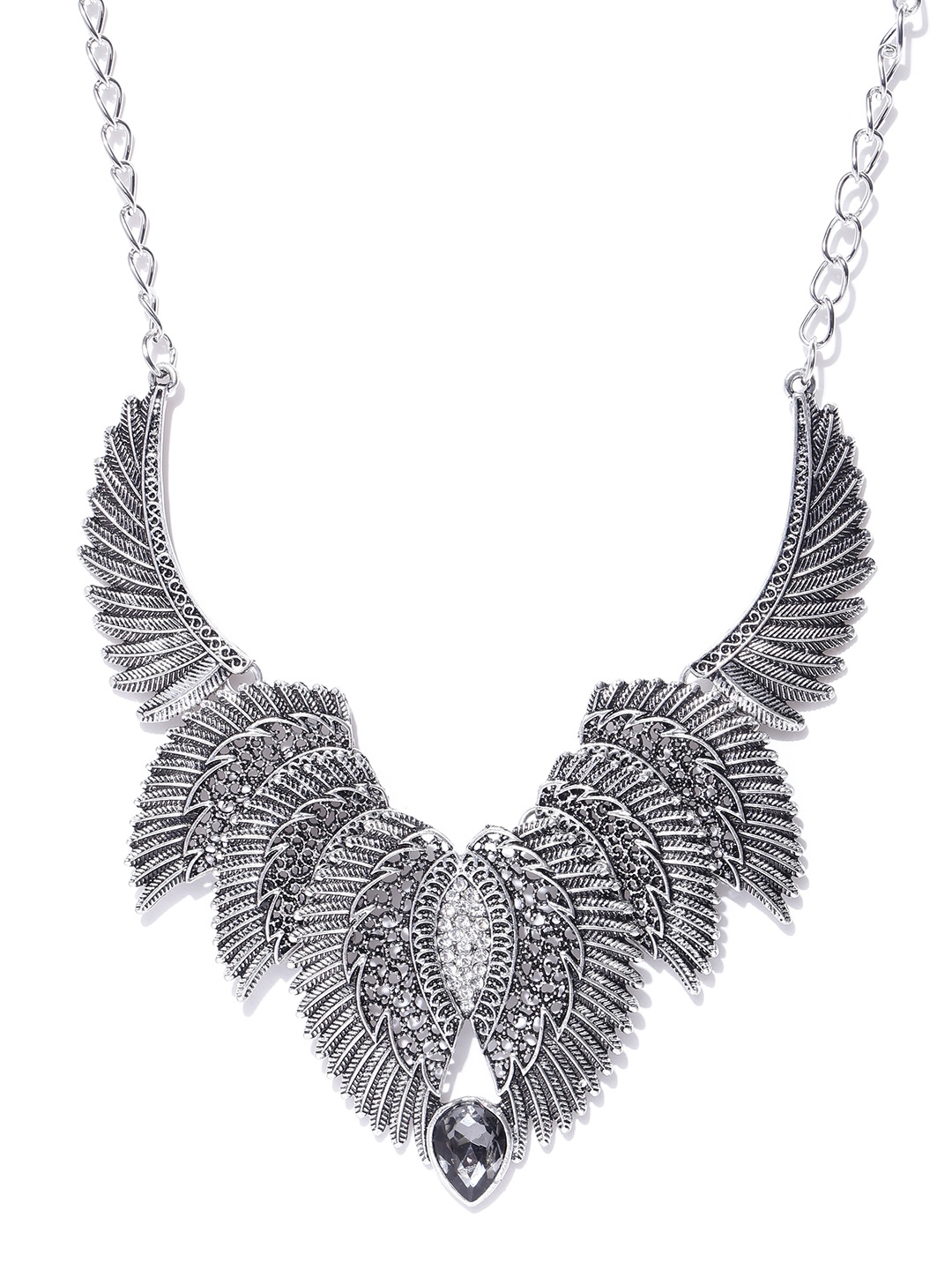 

YouBella Oxidised Silver-Plated Textured Stone-Studded Necklace